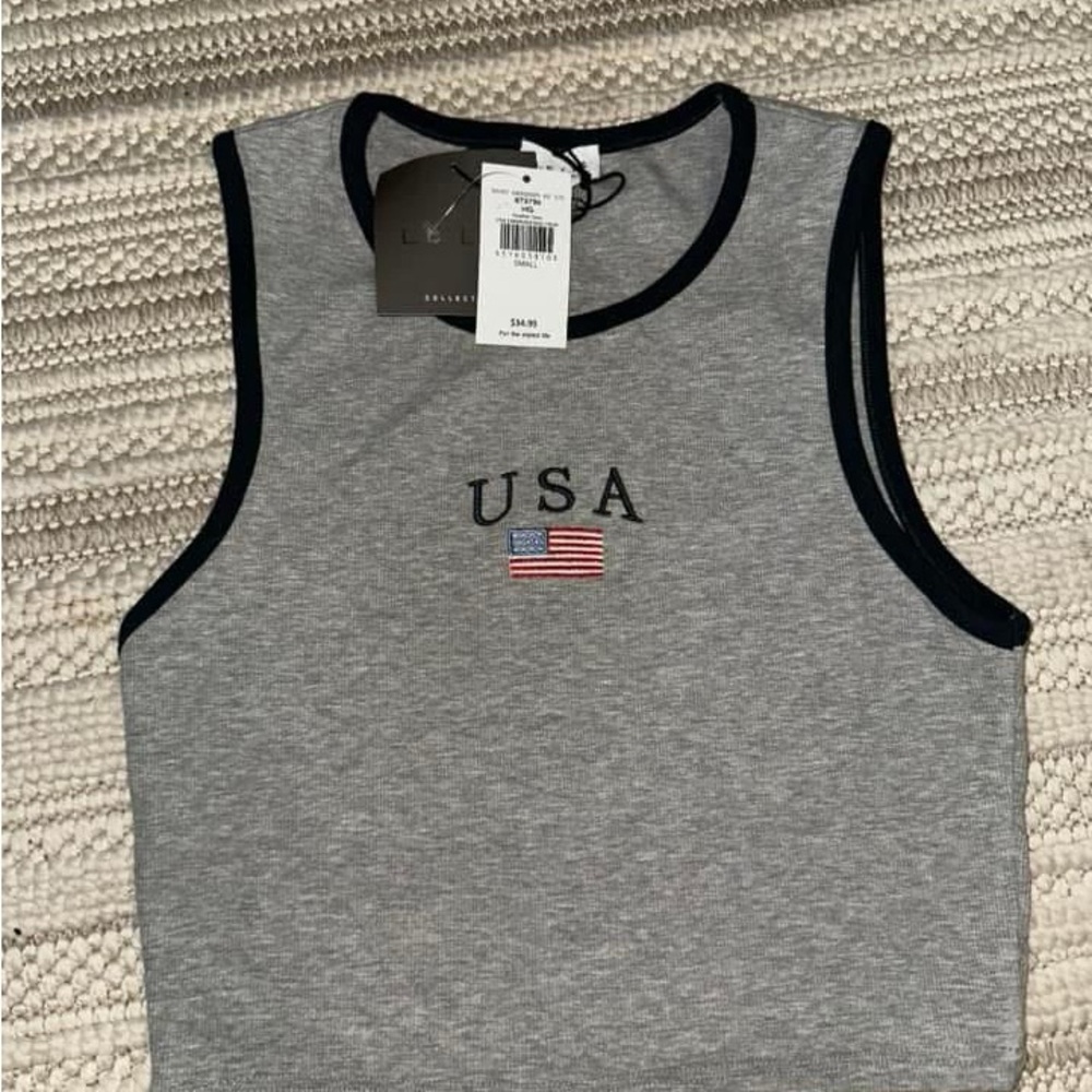 Gray USA Tank Top with Flag